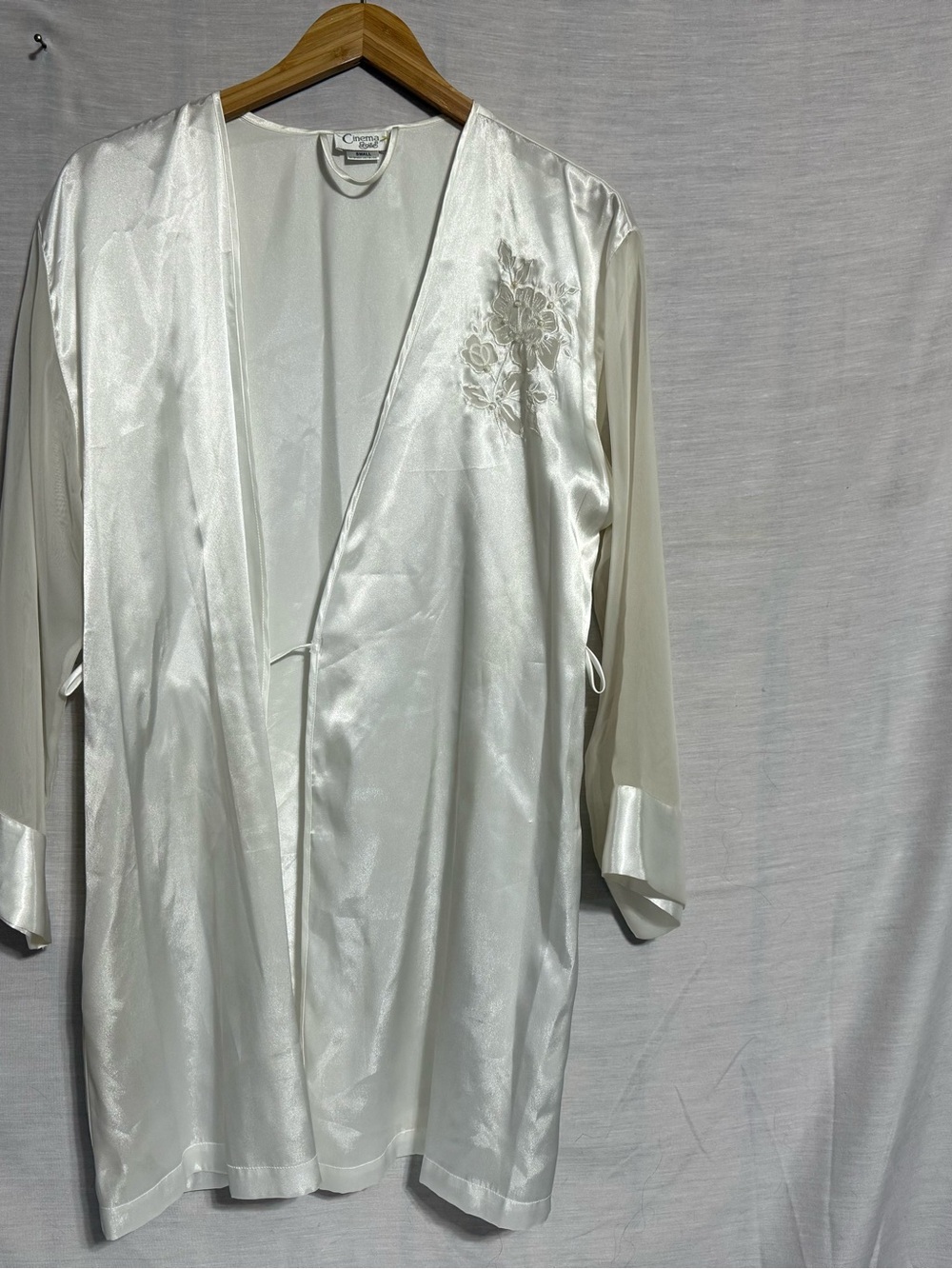 Vintage Cinema Etoile Ivory Satin Sheer Robe Jacket Embroidered Small